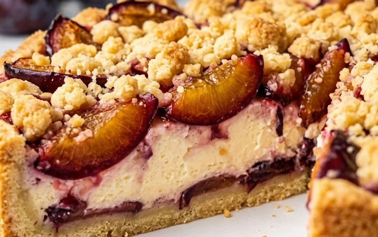 Zwetschgen-Käsekuchen - mit Mürbeteigboden & Streusel