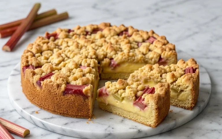 Omas Rhabarberkuchen: Pudding & Streusel
